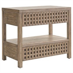 Leith Modern Classic Brown Wood Textured Wide Nightstand|