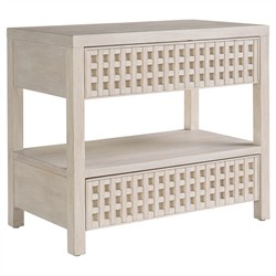 Leith Modern Classic Light Grey Wood Textured Wide Nightstand|