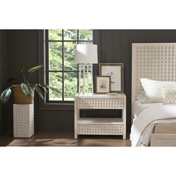 Leith Modern Classic Light Grey Wood Textured Wide Nightstand|