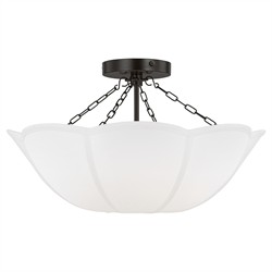 Visual Comfort Studio Stassi French Country Aged Iron White Scalloped Shade Semi Flush Mount|