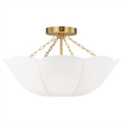 Visual Comfort Studio Stassi French Burnished Brass White Scalloped Shade Semi Flush Mount|