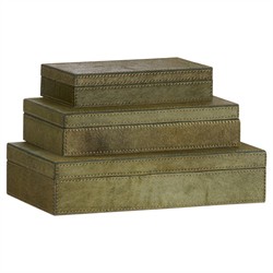 Merritt Traditional Green Hair On Hide Decorative Box - Set of 3|