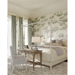 Zoey French Country White Wood Woven Cane Four Poster Bed - Queen
