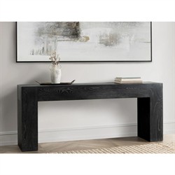 Brissy Rustic Lodge Black Reclaimed Oak Rectangular Console Table|
