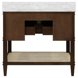 Worlds Away Cutler French Country White Marble Cane Dark Brown Oak Vanity Sink - 37"|