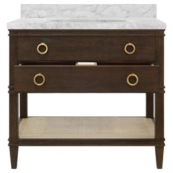 Worlds Away Cutler French Country White Marble Cane Dark Brown Oak Vanity Sink - 37"|