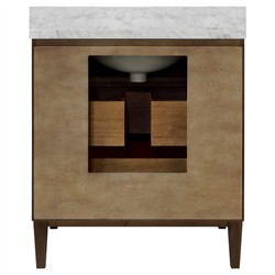 Worlds Away Odin Modern Classic White Marble Fluted Dark Brown Oak Bath Vanity Sink - 31"|