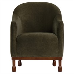 Gavin Updated Traditional Dark Green Velvet Brown Wood Barrel Chair|