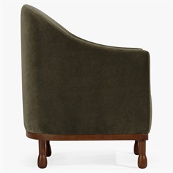 Gavin Updated Traditional Dark Green Velvet Brown Wood Barrel Chair|
