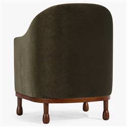 Gavin Updated Traditional Dark Green Velvet Brown Wood Barrel Chair|