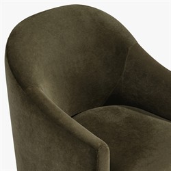 Gavin Updated Traditional Dark Green Velvet Brown Wood Barrel Chair|