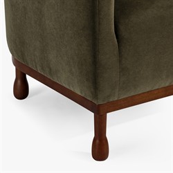 Gavin Updated Traditional Dark Green Velvet Brown Wood Barrel Chair|