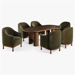 Gavin Updated Traditional Dark Green Velvet Brown Wood Barrel Chair|