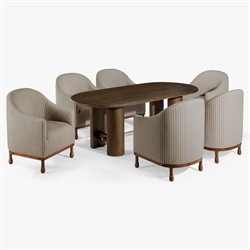 Gavin Updated Traditional Light Striped  Brown Wood Barrel Chair|