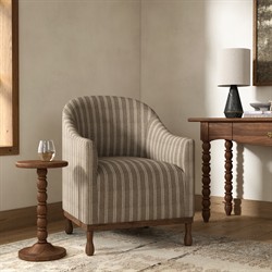 Gavin Updated Traditional Light Striped  Brown Wood Barrel Chair|