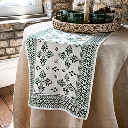 Juliska Iberian Border Updated Traditional Evergreen Linen Table Runner|