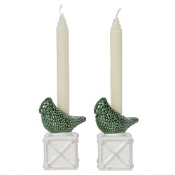 Juliska Berry &amp; Thread Bird Topiary Green Ceramic Candleholder - Set of 2|