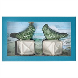 Juliska Berry &amp; Thread Bird Topiary Green Ceramic Candleholder - Set of 2|