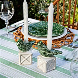 Juliska Berry &amp; Thread Bird Topiary Green Ceramic Candleholder - Set of 2|