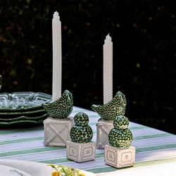 Juliska Berry &amp; Thread Bird Topiary Green Ceramic Candleholder - Set of 2|