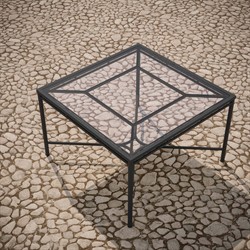 Emeline Glass Black Iron Square Outdoor Dining Table - 48"|