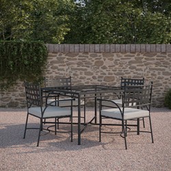 Emeline Glass Black Iron Square Outdoor Dining Table - 48"|