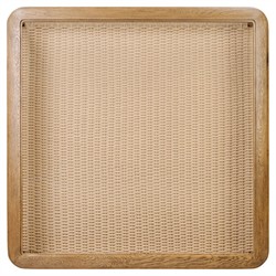 Carmela Coastal Beach Brown Oak Woven Rush Glass Square Coffee Table|