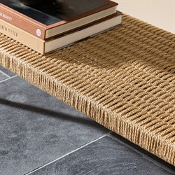 Carmela Coastal Beach Brown Oak Woven Rush Rectangular Console Table|