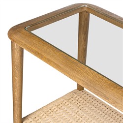 Carmela Coastal Beach Brown Oak Woven Rush Rectangular Console Table|
