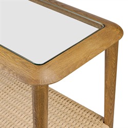 Carmela Coastal Beach Brown Oak Woven Rush Rectangular Console Table|
