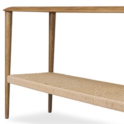 Carmela Coastal Beach Brown Oak Woven Rush Rectangular Console Table|