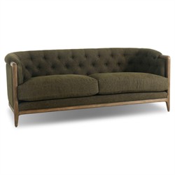 Khloe Rustic Lodge Green Performance Brown Wood Tufted Sofa - 78"|