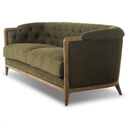 Khloe Rustic Lodge Green Performance Brown Wood Tufted Sofa - 78"|