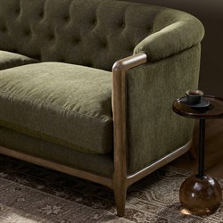 Khloe Rustic Lodge Green Performance Brown Wood Tufted Sofa - 78"|