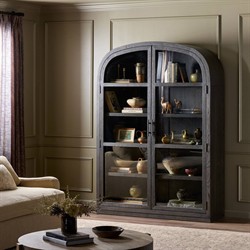 Harvey Updated Traditional Brown Oak Wide Arched Display Cabinet|