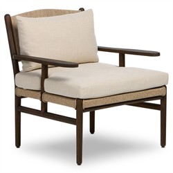 Hirom Rustic Lodge Brown Teak Wood Woven Outdoor Lounge Arm Chair|