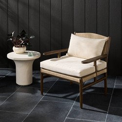 Hirom Rustic Lodge Brown Teak Wood Woven Outdoor Lounge Arm Chair|