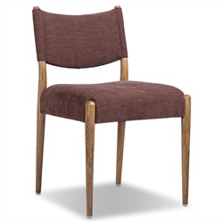 Odelia Modern Classic Maroon Velvet Brown Oak Dining Chair|