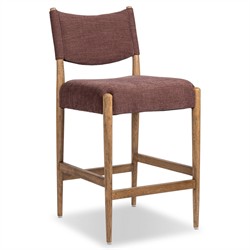 Odelia Modern Classic Maroon Velvet Brown Oak Counter Stool|