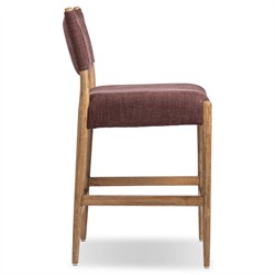 Odelia Modern Classic Maroon Velvet Brown Oak Counter Stool|