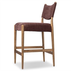 Odelia Modern Classic Maroon Velvet Brown Oak Counter Stool|