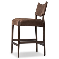 Odelia Modern Classic Brown Leather Oak Counter Stool|