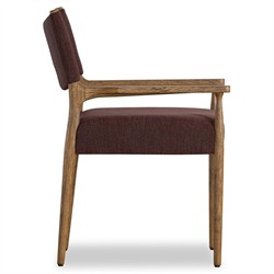 Odelia Modern Classic Maroon Velvet Brown Oak Dining Arm Chair|