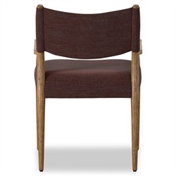 Odelia Modern Classic Maroon Velvet Brown Oak Dining Arm Chair|
