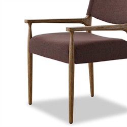 Odelia Modern Classic Maroon Velvet Brown Oak Dining Arm Chair|
