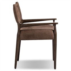 Odelia Modern Classic Brown Leather Oak Dining Arm Chair|