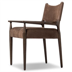 Odelia Modern Classic Brown Leather Oak Dining Arm Chair|