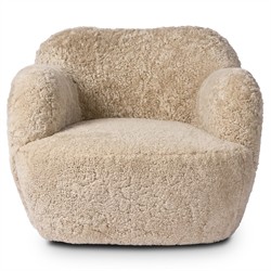 Justine Modern Classic Beige Shearling Swivel Barrel Chair|