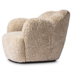 Justine Modern Classic Beige Shearling Swivel Barrel Chair|