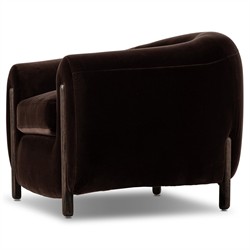 Riley Mid Century Modern Dark Brown Velvet Oak Barrel Chair|